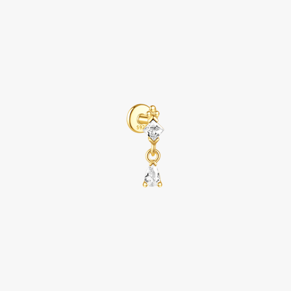 Princess-Cut & Teardrop Zirconia Dangle Piercing Earring