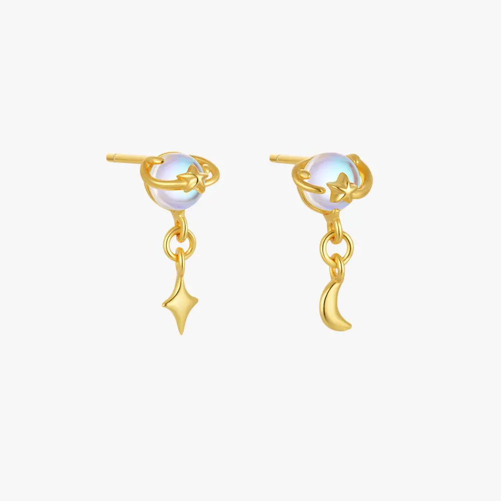 Moonstone Planet Drop Earrings