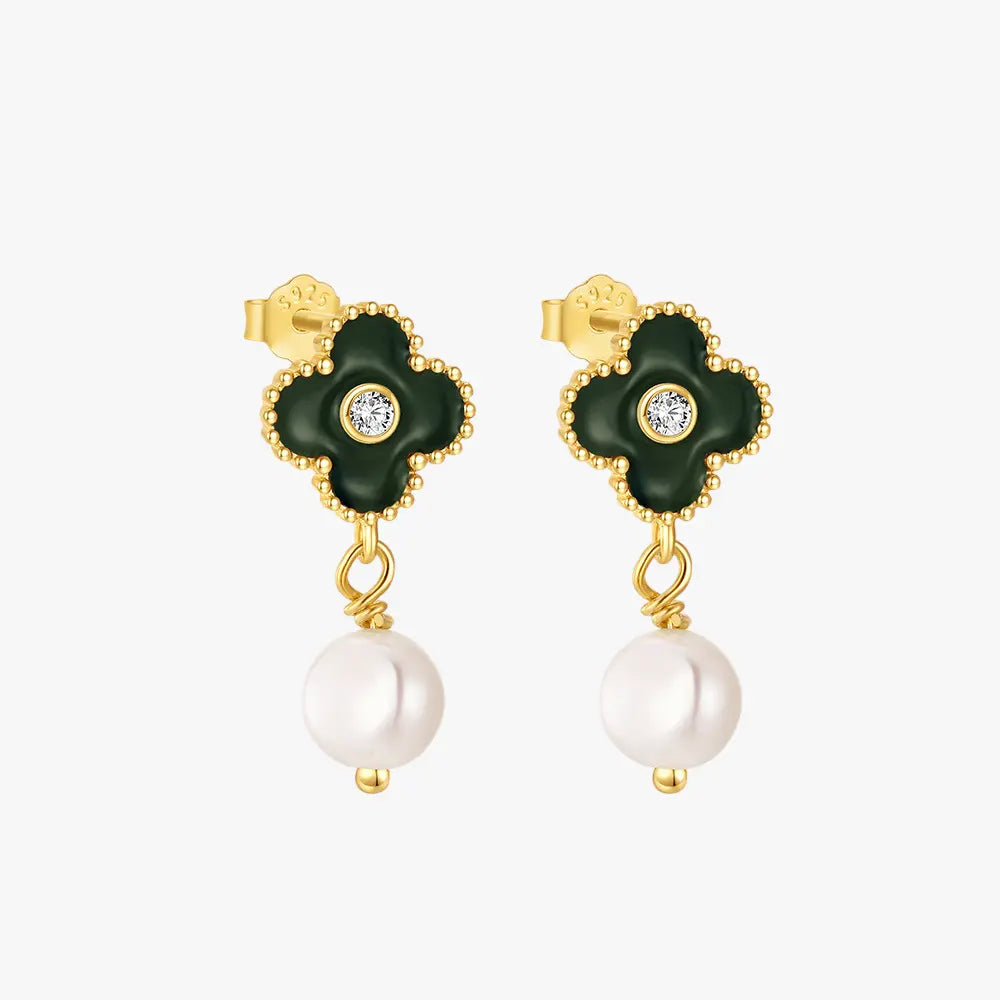 Clover Pearl Drop Earrings