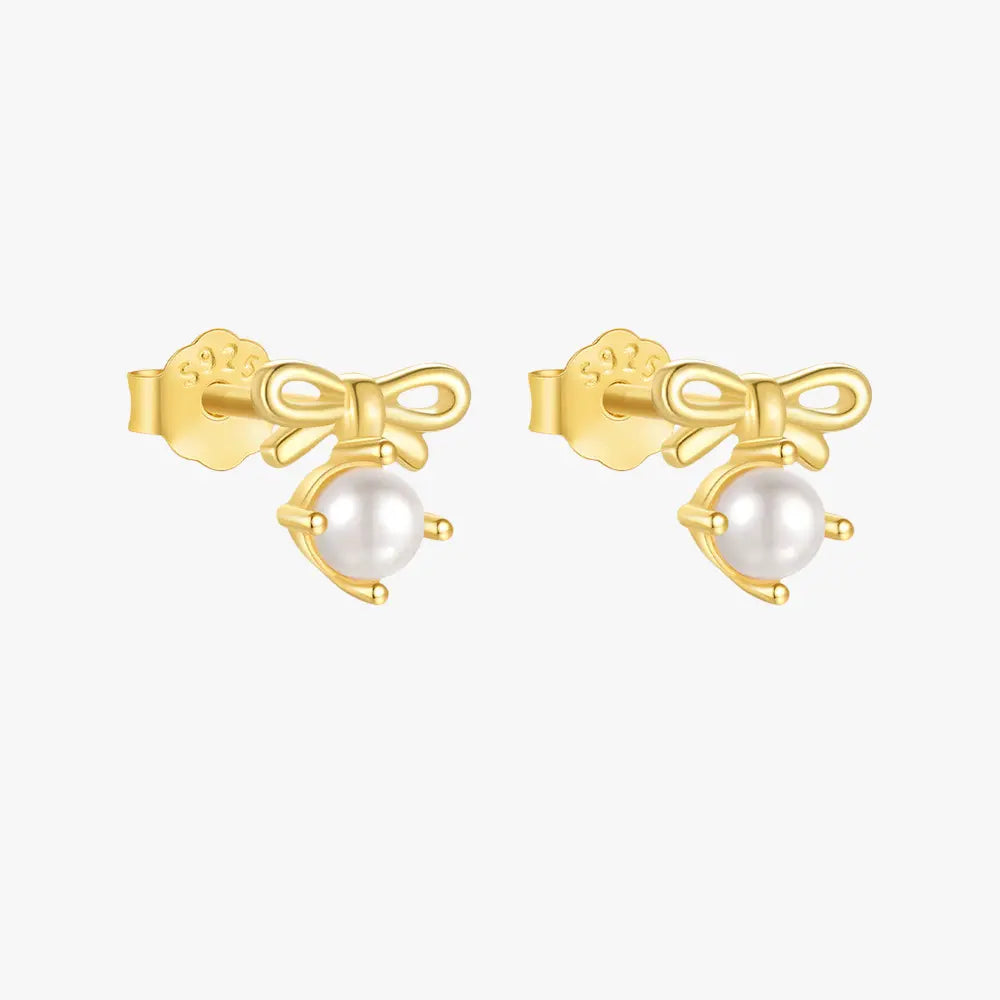 Elegant Pearl Bow Stud Earrings