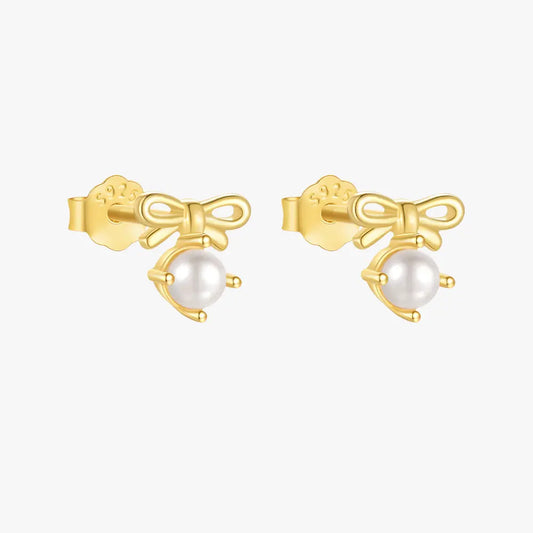 Elegant Pearl Bow Stud Earrings