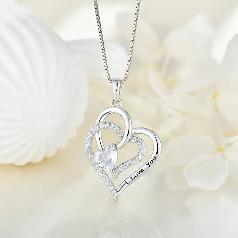 925 Sterling Silver Double Heart Pendant Necklace