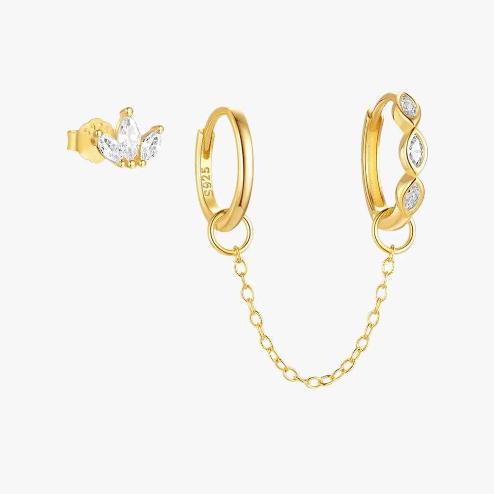 Star and Flower Zirconia Stud and Hoop Earrings Set