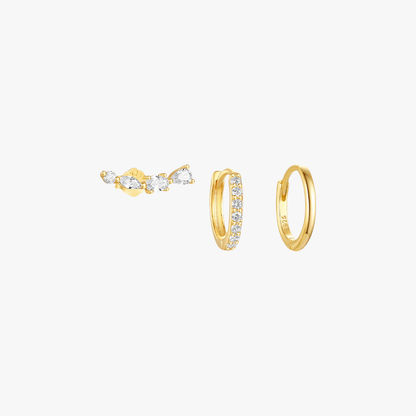 Classic Zircon Hoop Earrings with Marquise Petal Studs