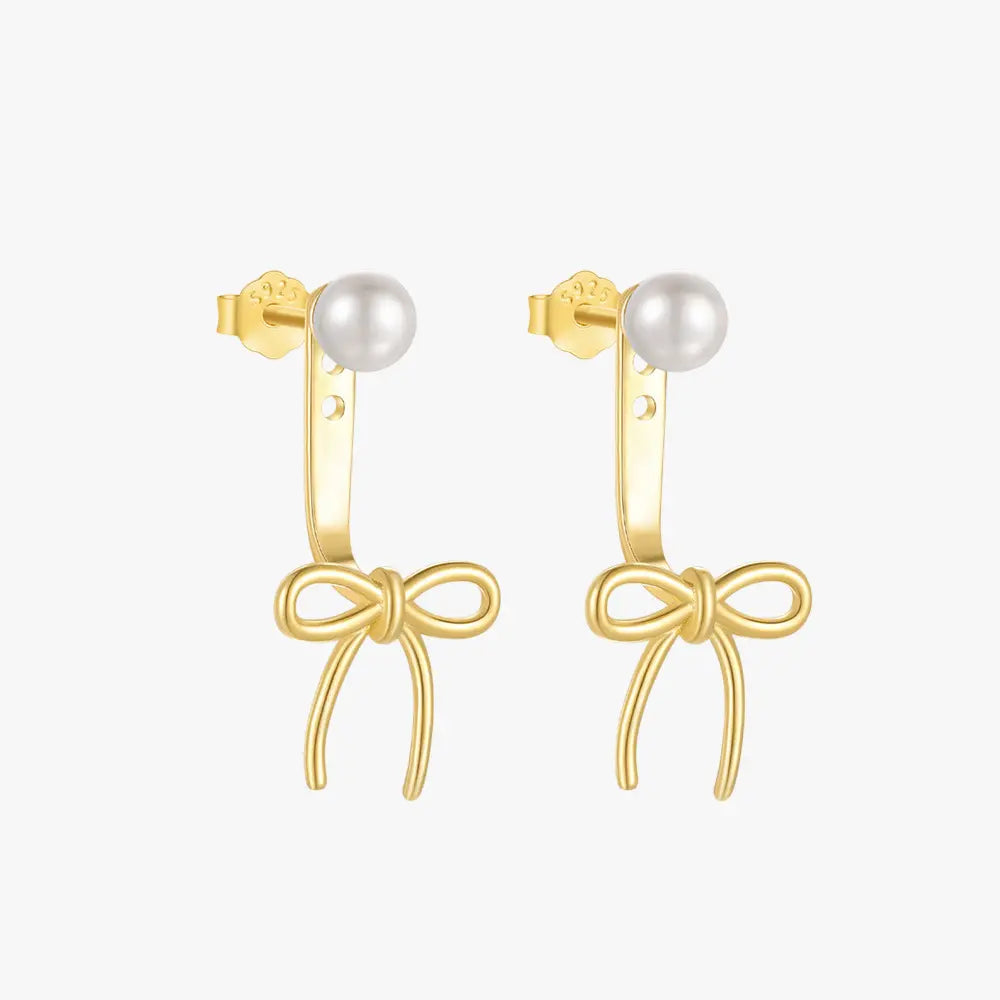 Charming Pearl Ribbon Drop Earrings