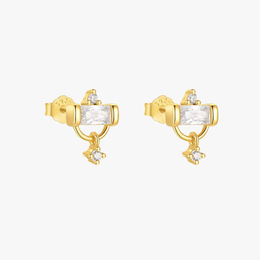 Rectangular Zirconia Hoop Stud Earrings