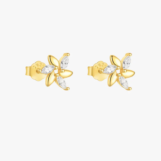 Boucles d'oreilles à tige en zircone taille marquise à motif floral