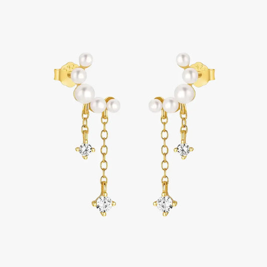 Pearl and Zirconia Dangle Earrings