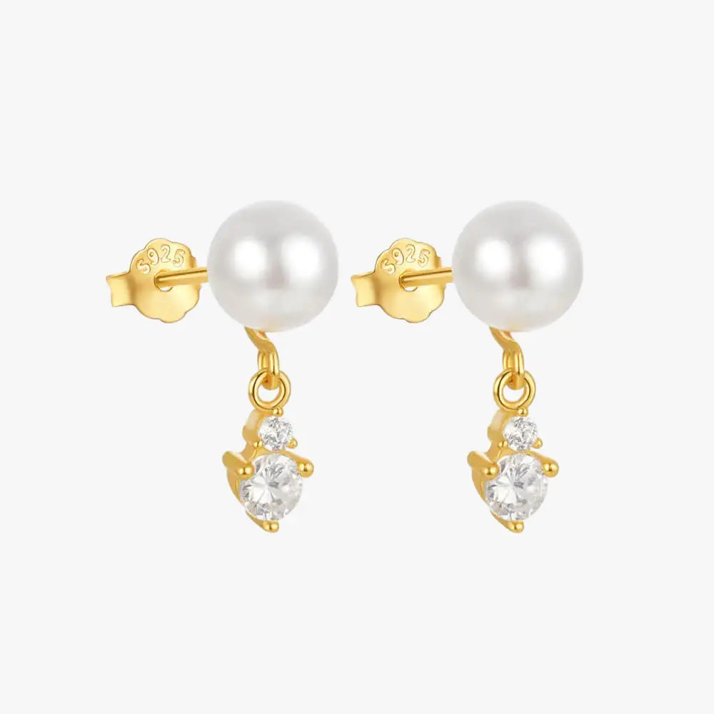 Pearl & Zirconia Drop Stud Earrings