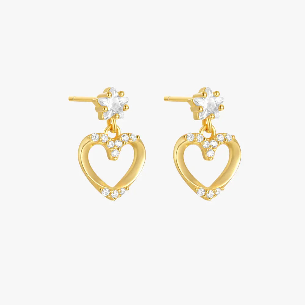 Heart-Shaped Zirconia Drop Earrings