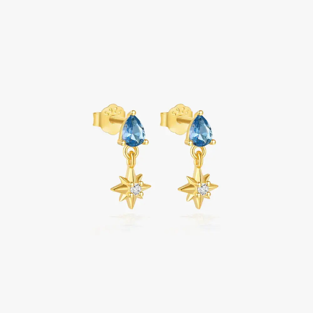 Blue Teardrop Star Drop Earrings