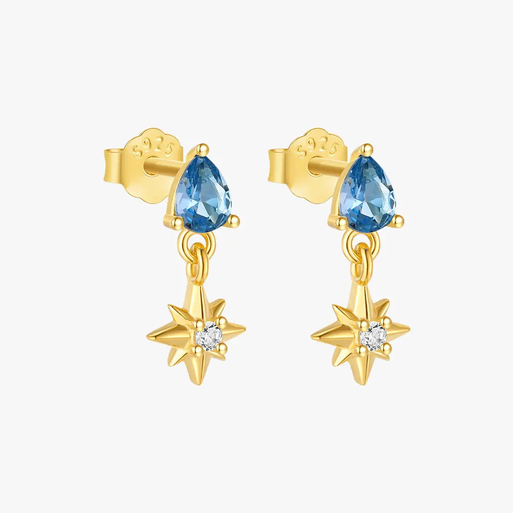 Boucles d'oreilles pendantes en forme d'étoile en forme de larme bleue