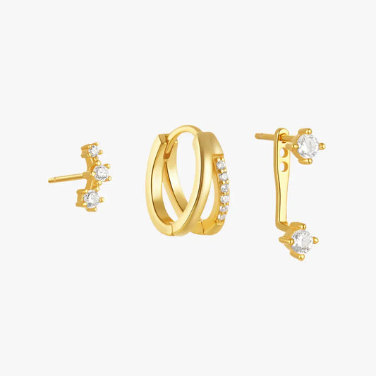 Triple Zircon Hoop & Stud Earring Set