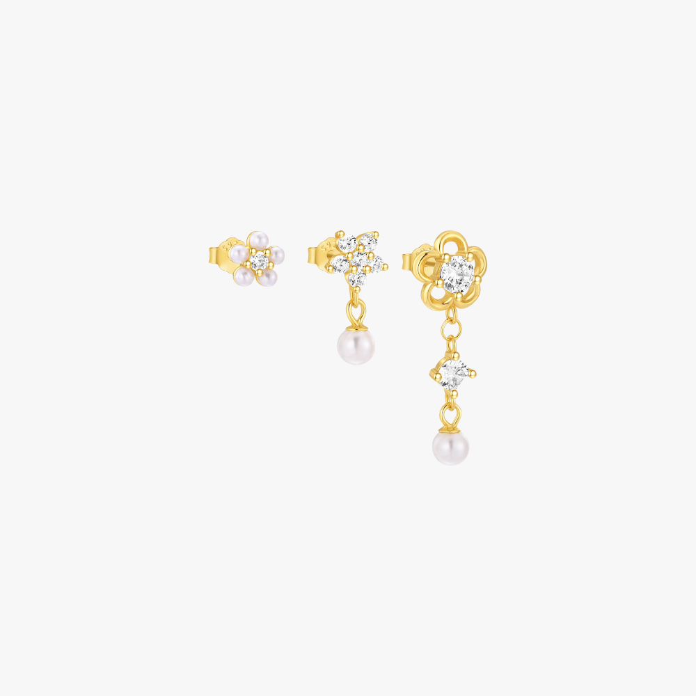 Blossom Pearl Charm Earrings Set