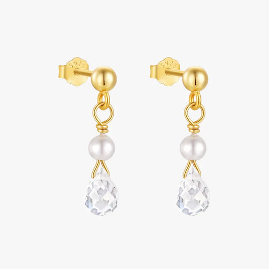 Boucles d'oreilles pendantes en perles et zircons