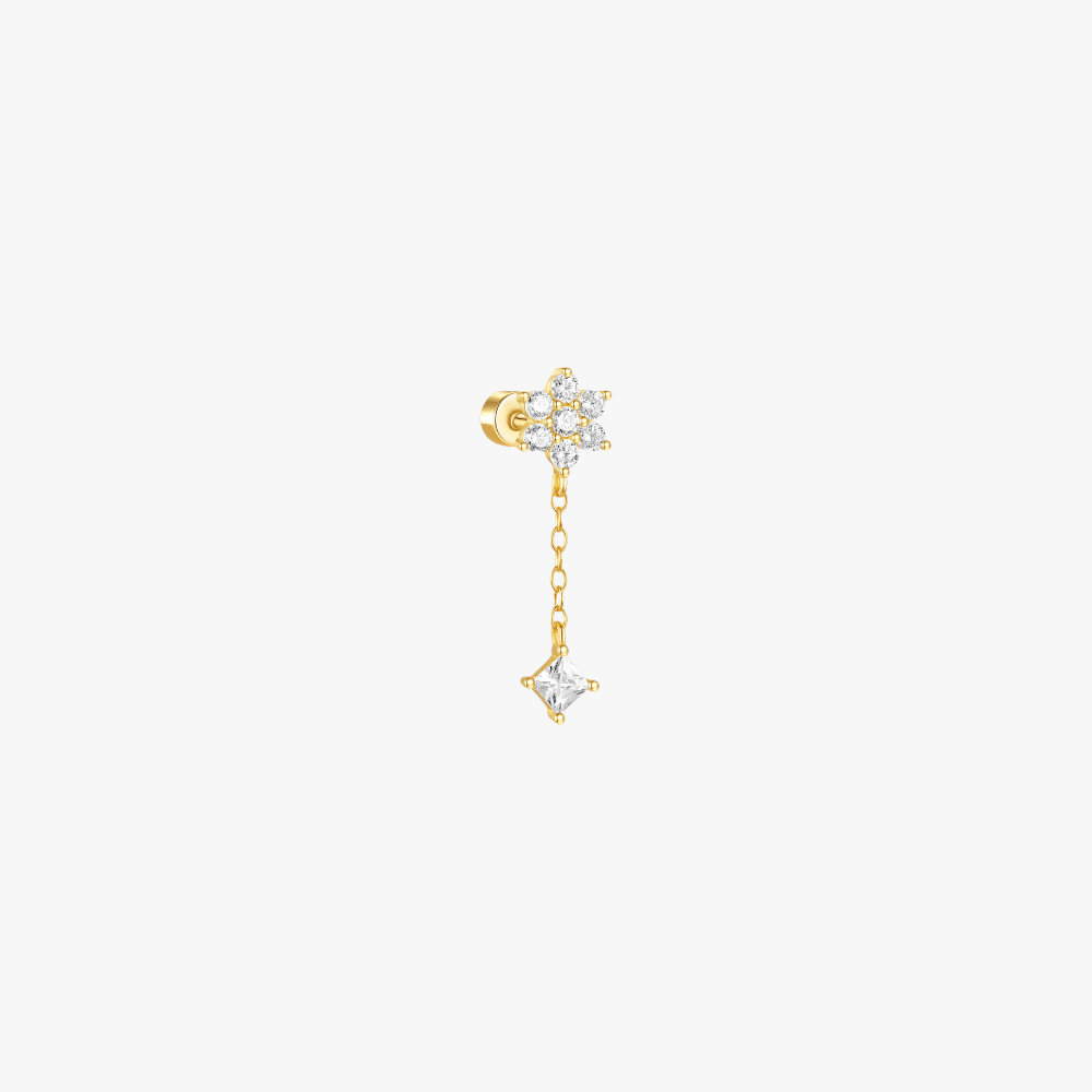 Floral Chain Drop Zirconia Piercing Stud