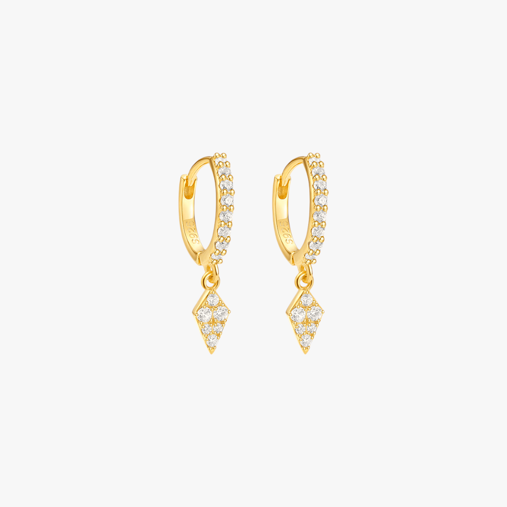 Diamond-Shaped Zirconia Dangle Hoop Earrings