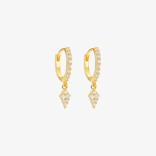 Diamond-Shaped Zirconia Dangle Hoop Earrings