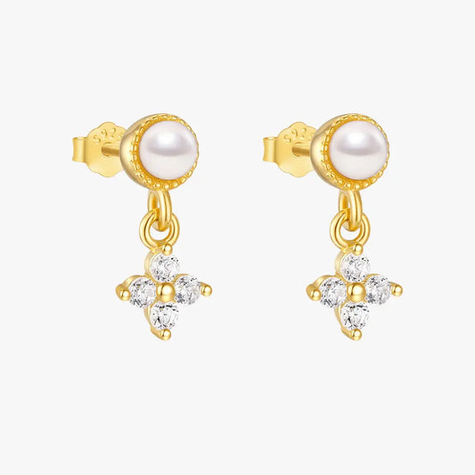 Pearl and Zirconia Drop Earrings