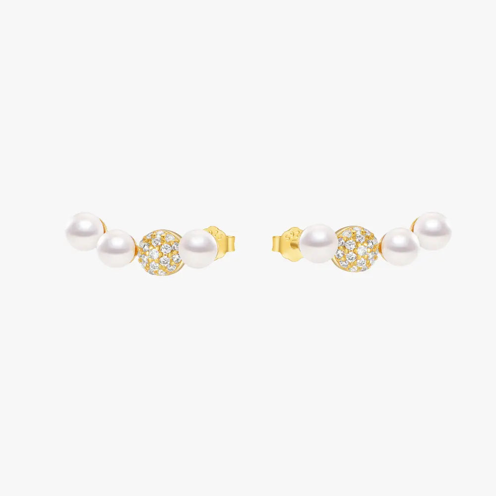 Pearl and Zirconia Bar Stud Earrings