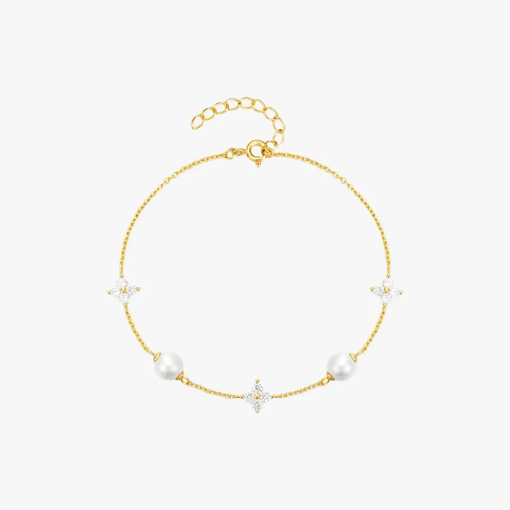 Pearl & Zircon Leaf Bracelet