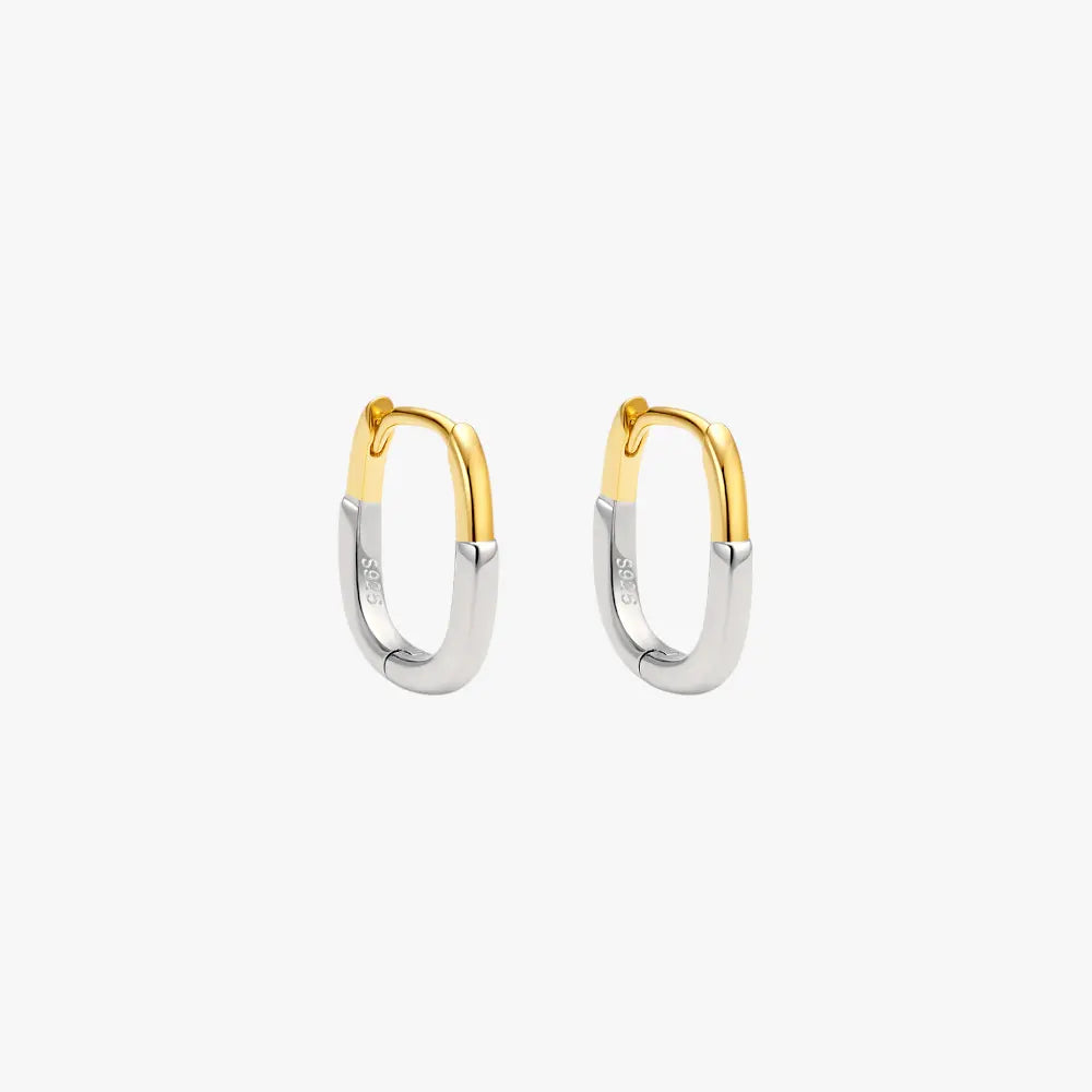 A pair of two-tone gold hoop earrings.