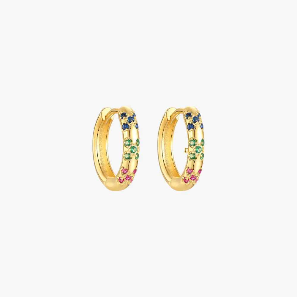  Colorful gemstone gold hoop earrings featuring vibrant sapphires and emeralds.