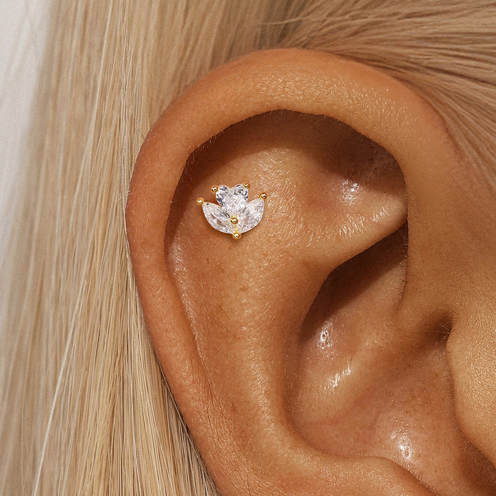 Dainty zircon stud earrings for women, hypoallergenic and perfect for helix or cartilage piercings.