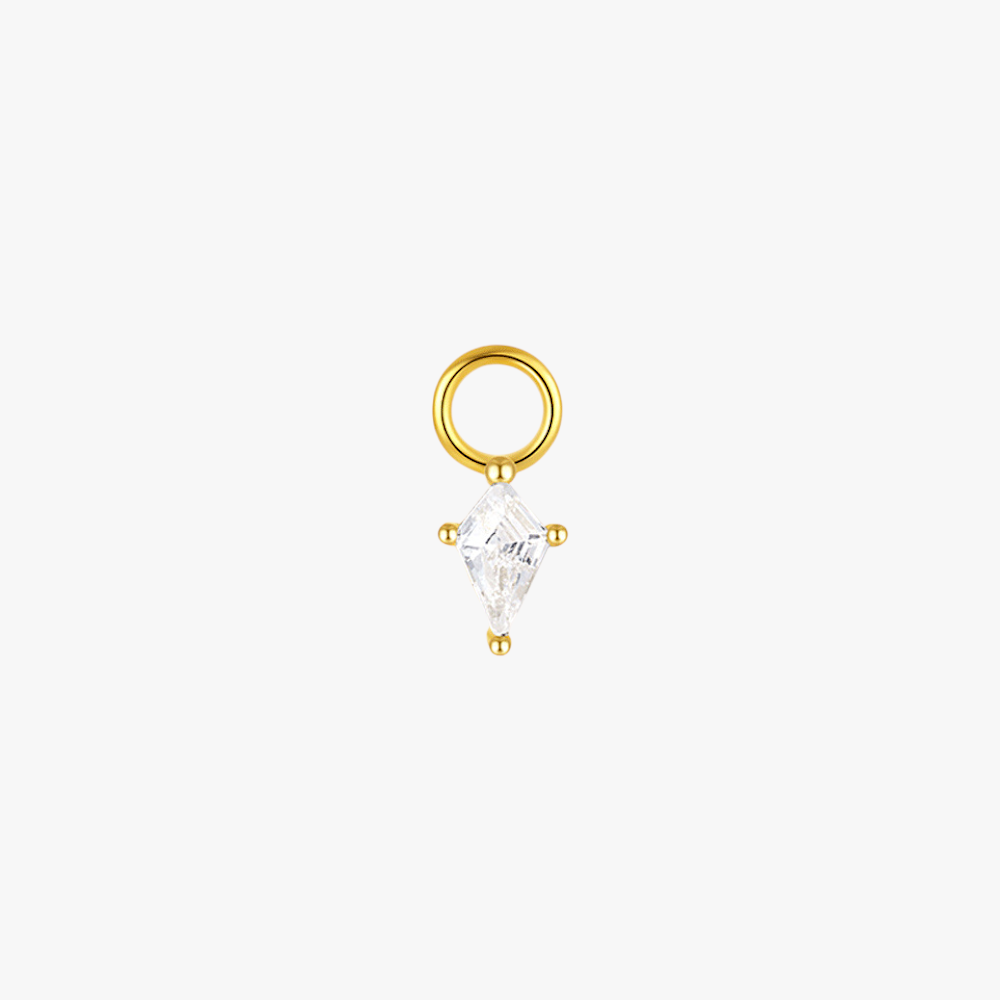  Minimalist gold earring charm with a marquise-cut crystal for elegant everyday wear.