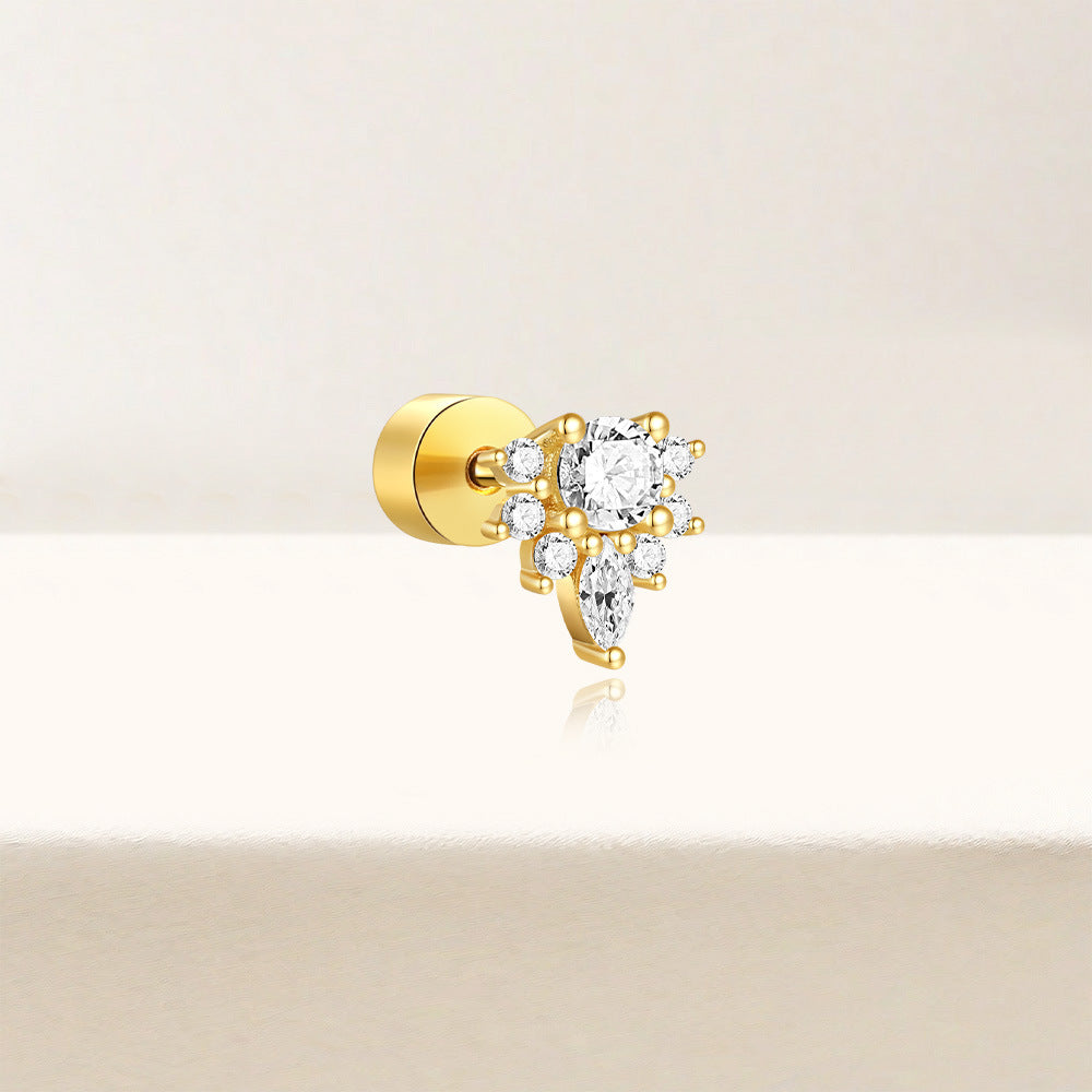 Trendy ear stack featuring gold cluster stud earring with sparkling zircon