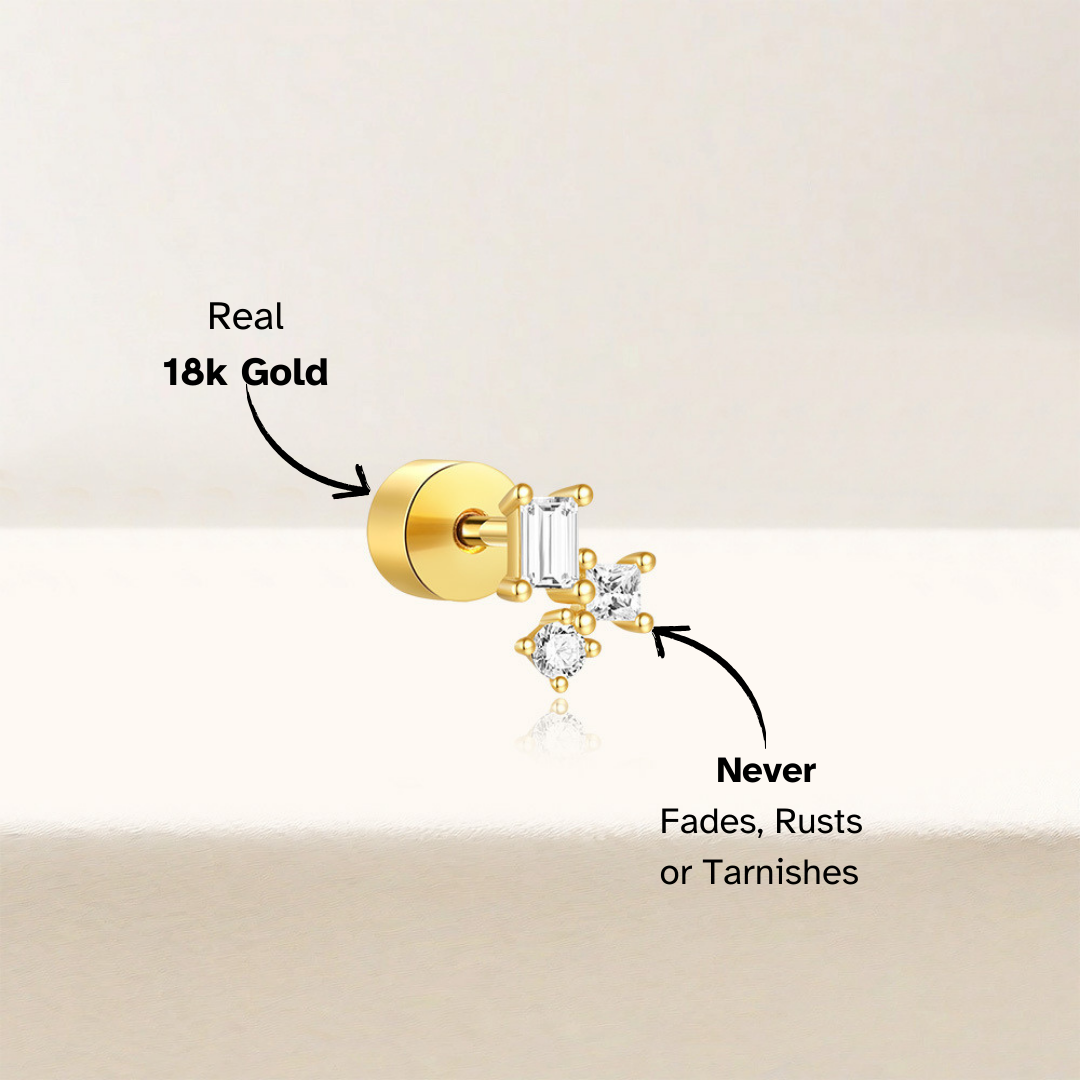 Stylish ear stack featuring a gold zircon stud earring, ideal for trendy styling.