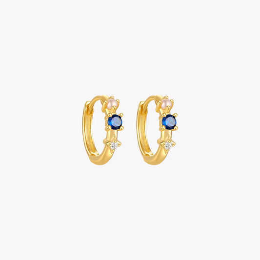 Floral gemstone gold hoop earrings with blue sapphires and pink pearls for a unique look.