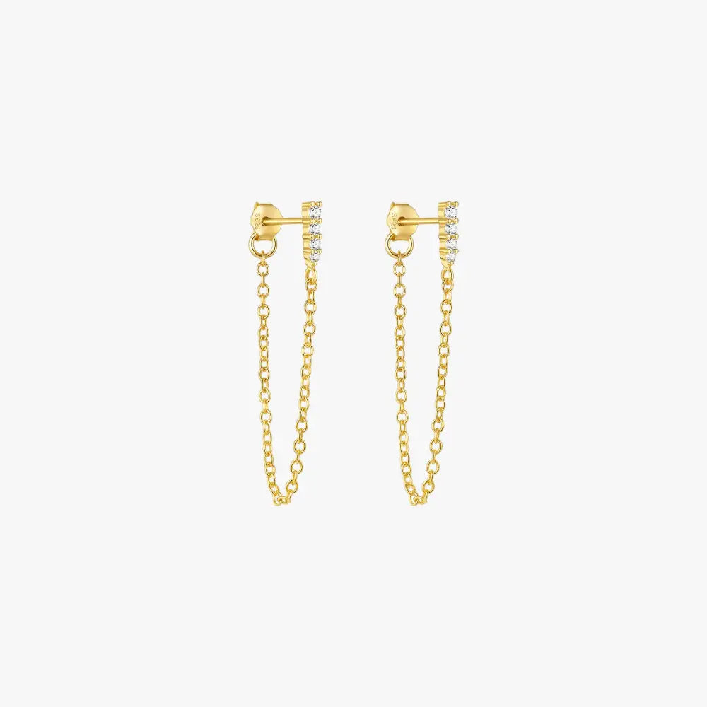 Delicate gold chain earrings adorned with pavé crystals, adding subtle sparkle to your ear stack.