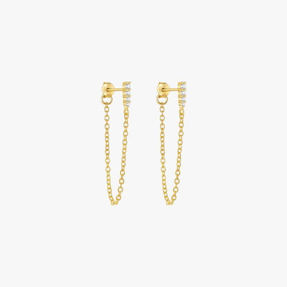 Delicate gold chain earrings adorned with pavé crystals, adding subtle sparkle to your ear stack.