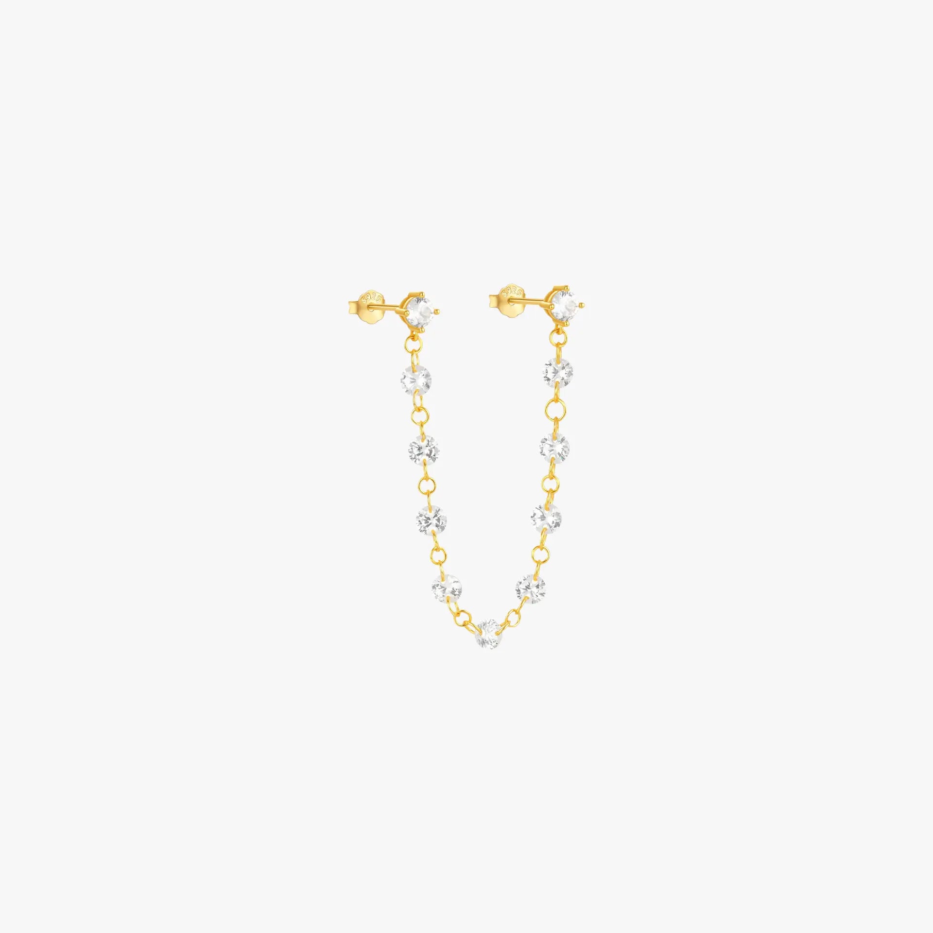 Elegant gold crystal chain link drop earrings, perfect for adding sparkle to any outfit.