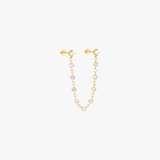 Elegant gold crystal chain link drop earrings, perfect for adding sparkle to any outfit.