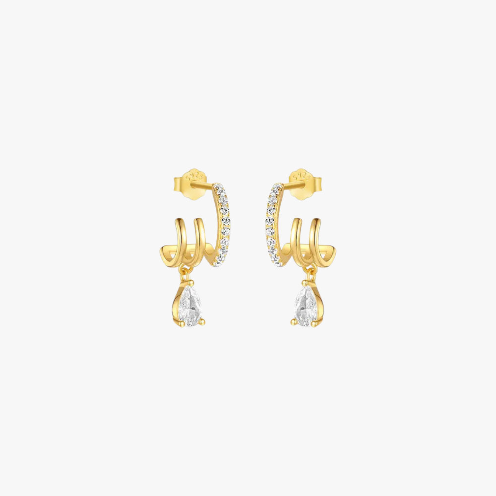 Gold crystal drop dangle earrings with delicate chain, elegant and chic design.