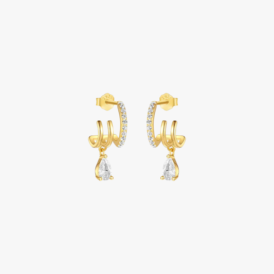 Gold crystal drop dangle earrings with delicate chain, elegant and chic design.