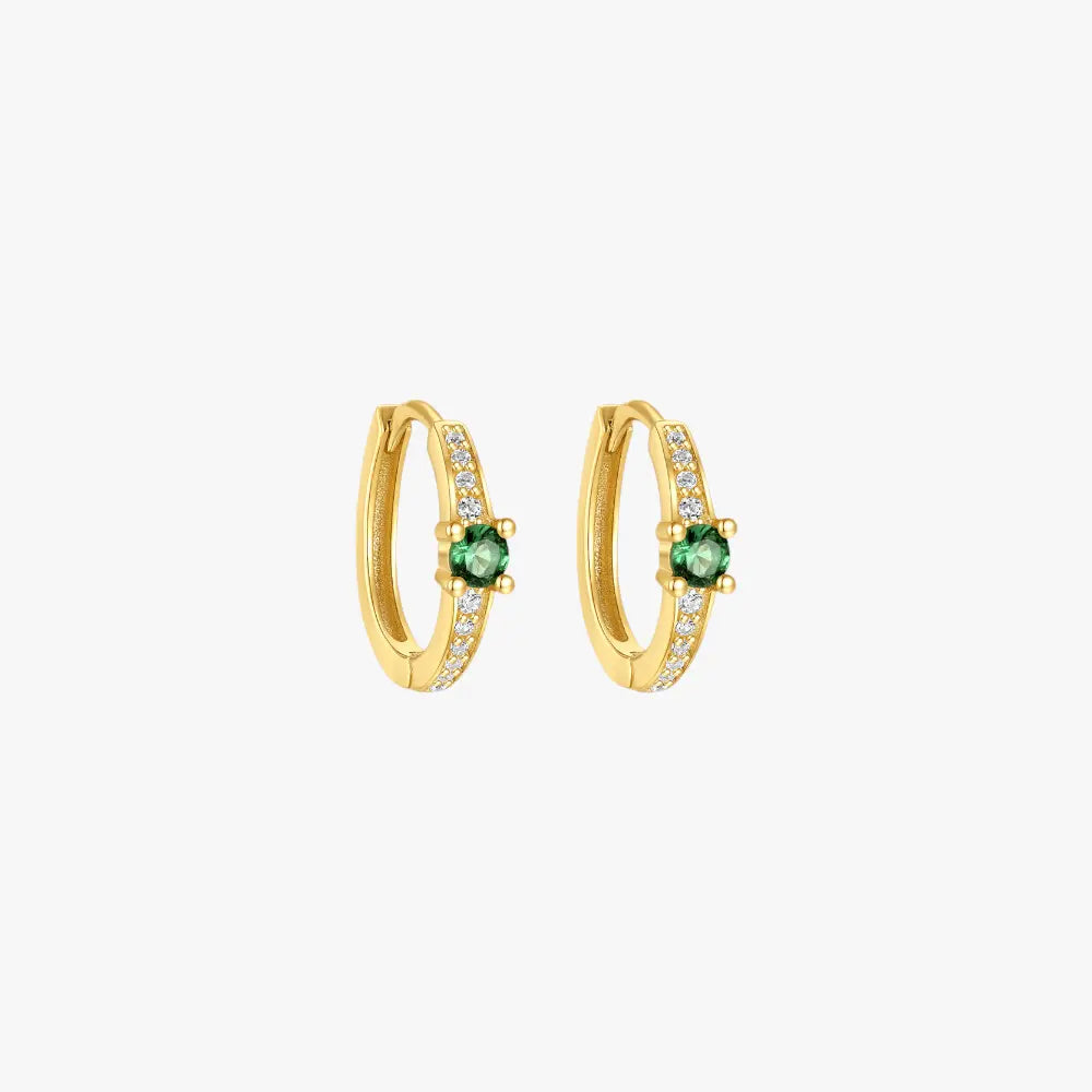 925 silver gold emerald and diamond hoop earrings, elegant gemstone hoops for women.