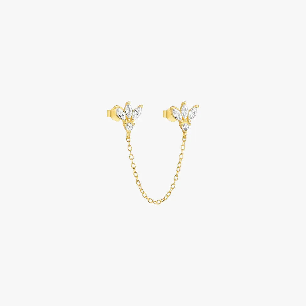 Gold floral crystal chain earrings featuring delicate marquise-cut stones, ideal for a touch of elegance.