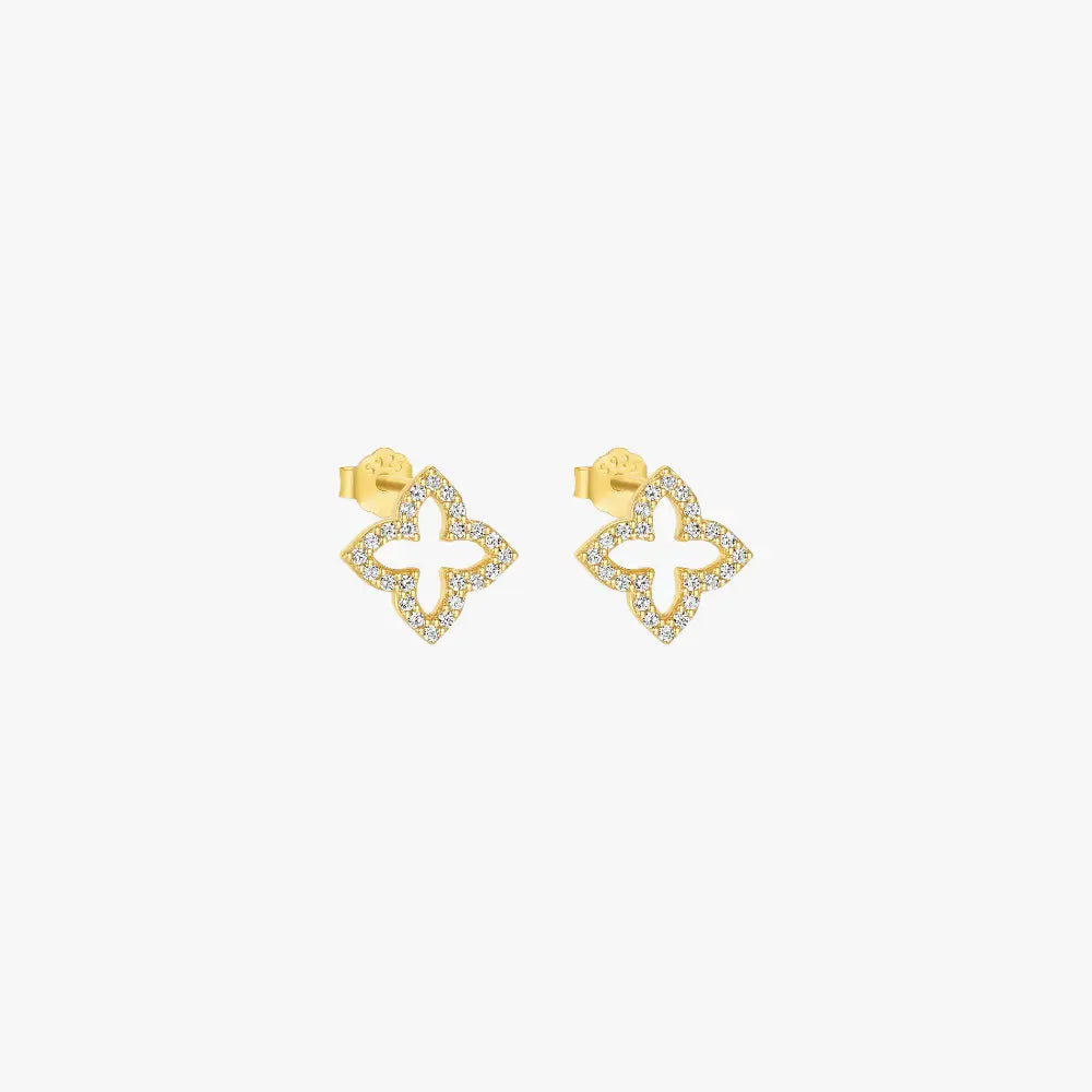 Gold flower stud earrings with diamond detail for an elegant look