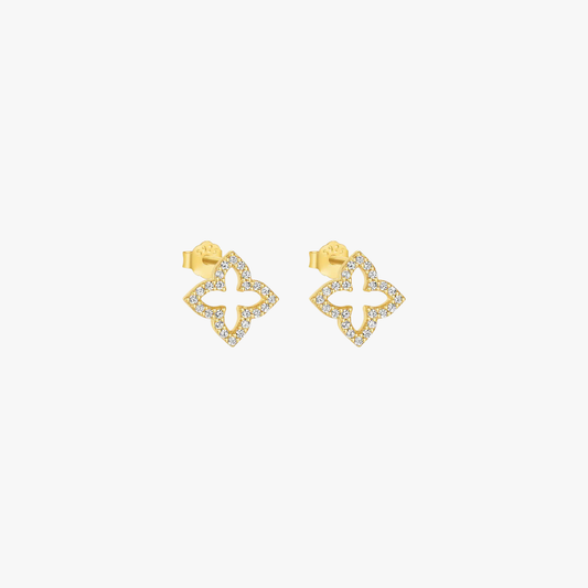 Gold flower stud earrings with diamond detail for an elegant look