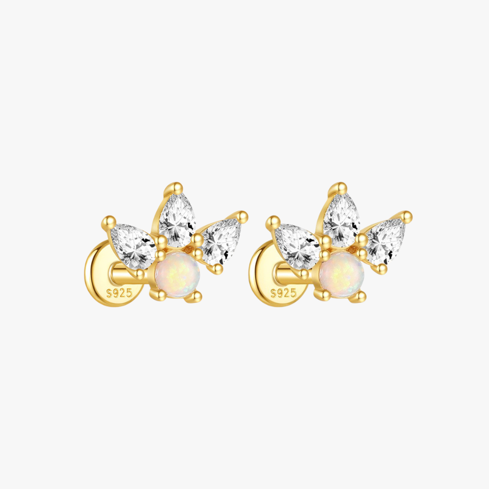 Delicate gold opal butterfly earrings, ideal for helix and lobe piercings.