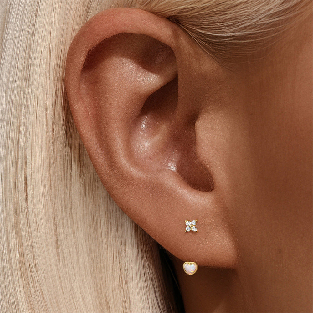 18K gold-plated S925 sterling silver opal heart drop earrings, minimalist and sophisticated, adding a touch of luxury.