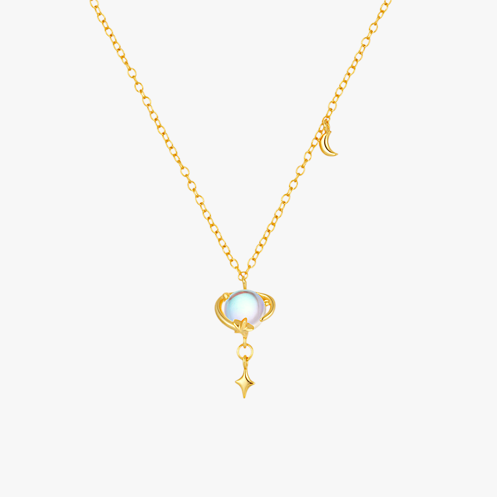  Elegant gold opal moon and star pendant necklace for women.