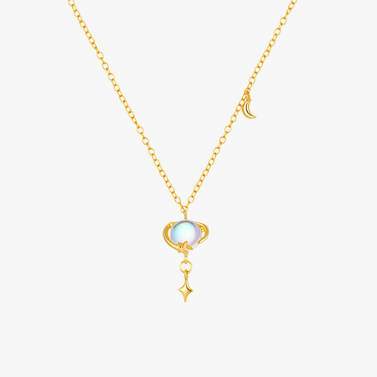  Elegant gold opal moon and star pendant necklace for women.