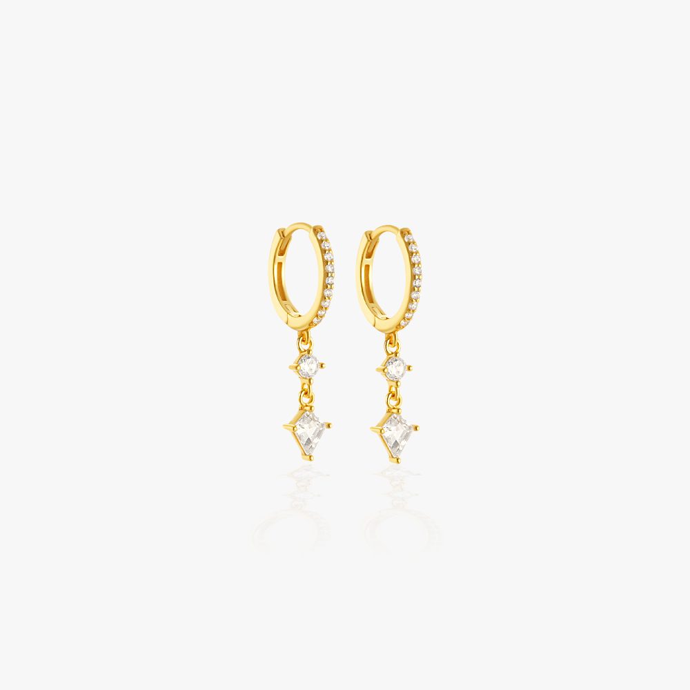 Gold-plated diamond drop earrings, nickel-free and perfect for sensitive ears.