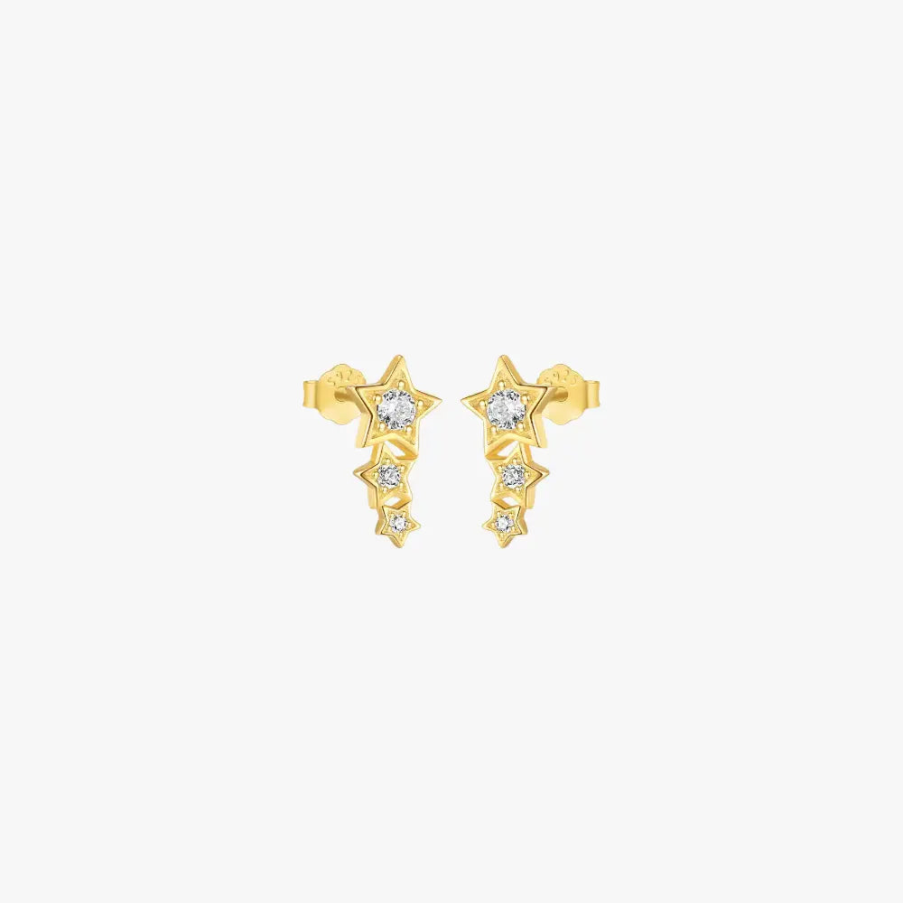 Gold star climber earrings with crystals, trendy and modern design.