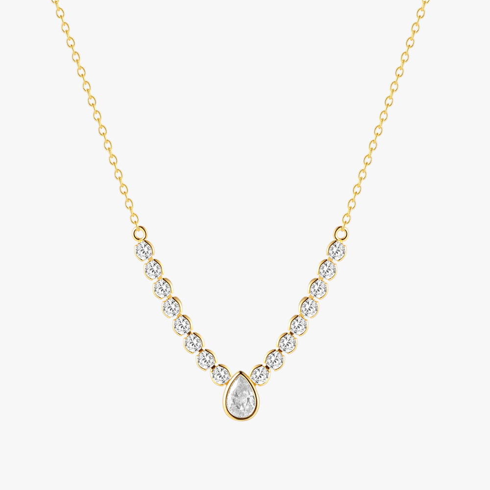 Gold teardrop necklace with zircon stones, crafted from S925 sterling silver. A delicate and elegant jewelry piece for women.