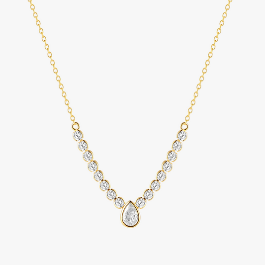 Gold teardrop necklace with zircon stones, crafted from S925 sterling silver. A delicate and elegant jewelry piece for women.